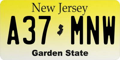 NJ license plate A37MNW