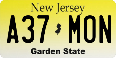 NJ license plate A37MON