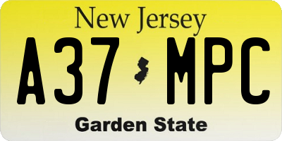 NJ license plate A37MPC
