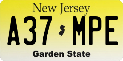 NJ license plate A37MPE