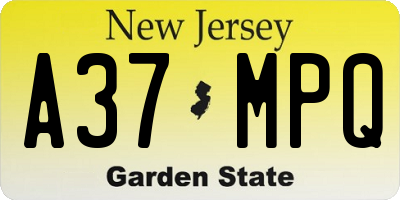 NJ license plate A37MPQ