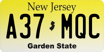 NJ license plate A37MQC