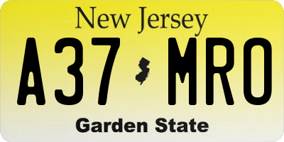 NJ license plate A37MRO