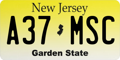 NJ license plate A37MSC