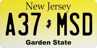 NJ license plate A37MSD