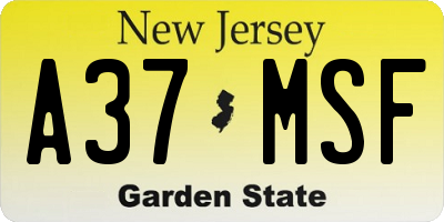 NJ license plate A37MSF