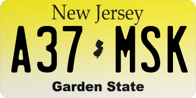 NJ license plate A37MSK
