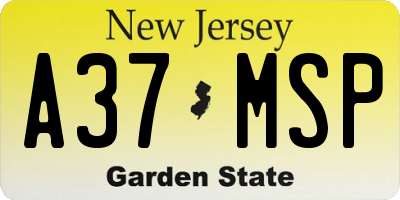 NJ license plate A37MSP