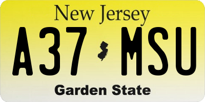 NJ license plate A37MSU