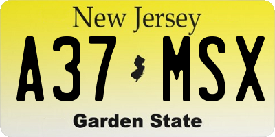 NJ license plate A37MSX