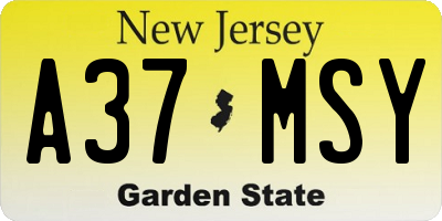 NJ license plate A37MSY