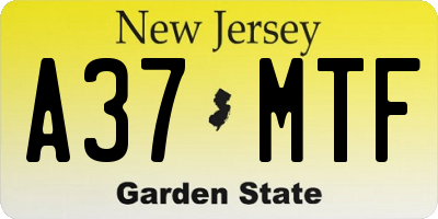 NJ license plate A37MTF