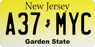 NJ license plate A37MYC