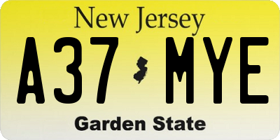 NJ license plate A37MYE