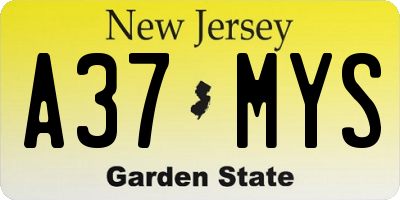 NJ license plate A37MYS