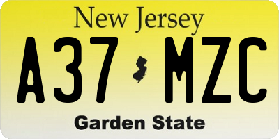 NJ license plate A37MZC