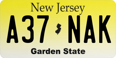 NJ license plate A37NAK