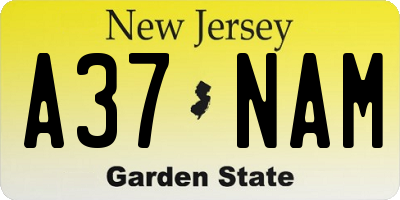 NJ license plate A37NAM