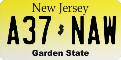 NJ license plate A37NAW
