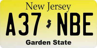 NJ license plate A37NBE