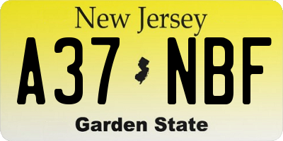 NJ license plate A37NBF