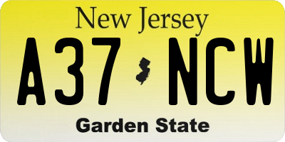 NJ license plate A37NCW