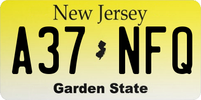 NJ license plate A37NFQ
