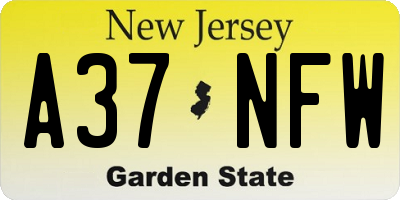 NJ license plate A37NFW