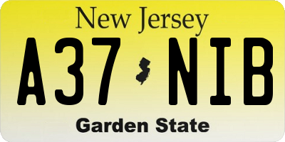 NJ license plate A37NIB