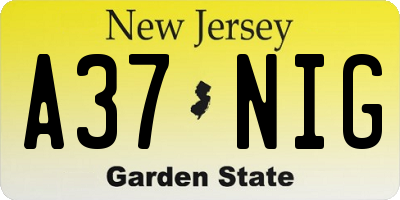 NJ license plate A37NIG