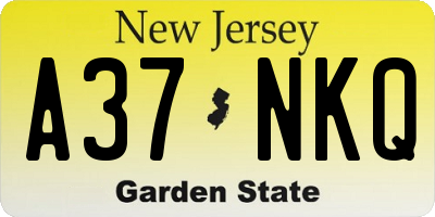 NJ license plate A37NKQ