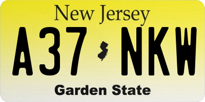 NJ license plate A37NKW