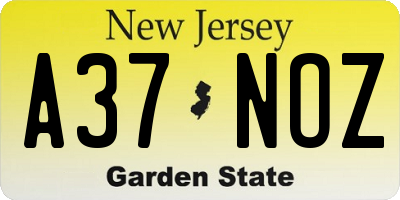 NJ license plate A37NOZ