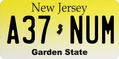 NJ license plate A37NUM