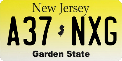 NJ license plate A37NXG