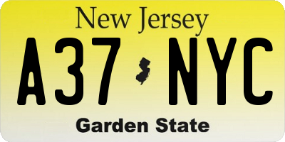 NJ license plate A37NYC