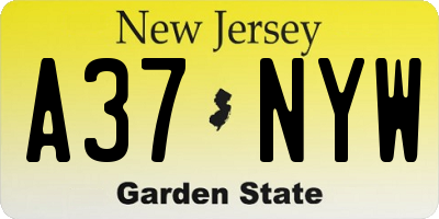 NJ license plate A37NYW