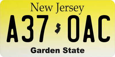 NJ license plate A37OAC