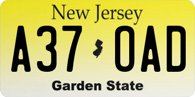 NJ license plate A37OAD