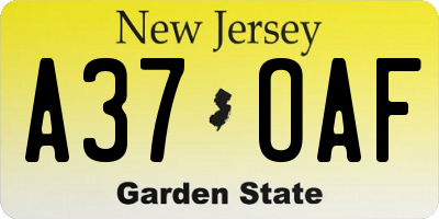 NJ license plate A37OAF