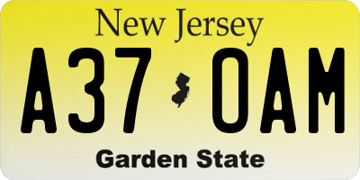NJ license plate A37OAM