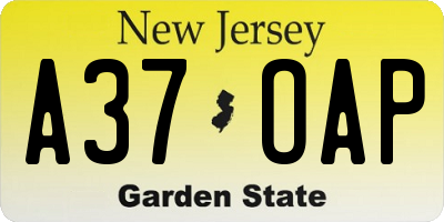 NJ license plate A37OAP