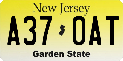 NJ license plate A37OAT