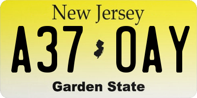 NJ license plate A37OAY