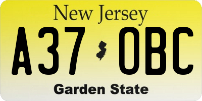 NJ license plate A37OBC