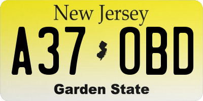 NJ license plate A37OBD