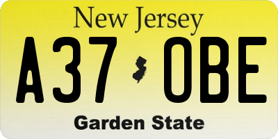 NJ license plate A37OBE