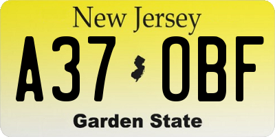 NJ license plate A37OBF