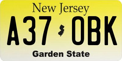 NJ license plate A37OBK