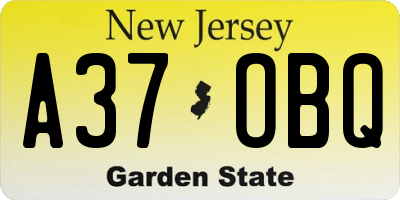 NJ license plate A37OBQ